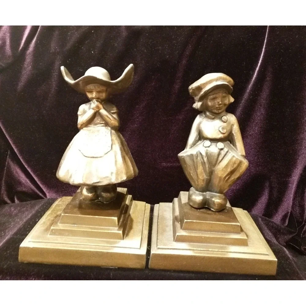 Vintage Metalic FRANKART Dutch Girl and Boy Bookends